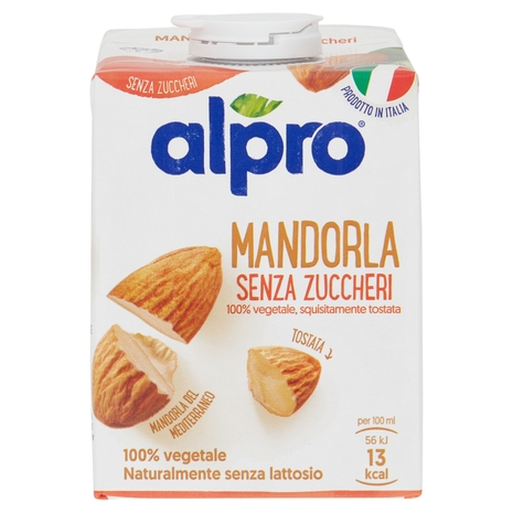 Alpro Senza Zuccheri, Bevanda alla Mandorla, 100% vegetale con vitamine B2, B12, D2, E 500ml